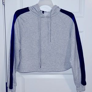 Cropped Hoodie With Blue Velour Sleeve Accent